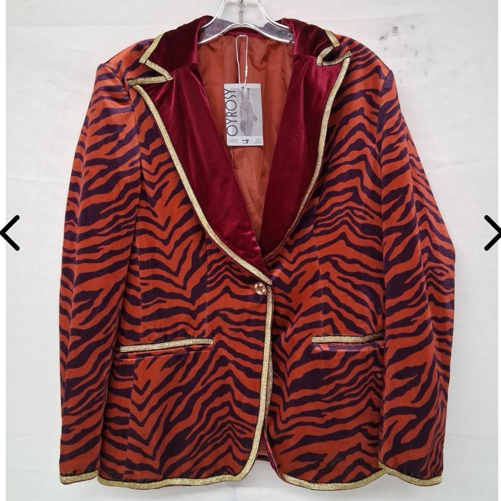 Oyrosy Tiger Print Blazer with Gold Trim